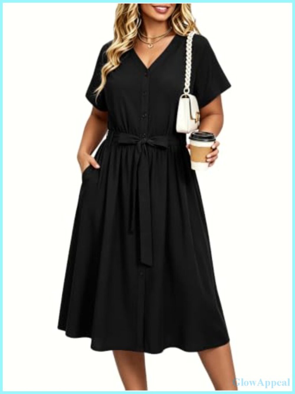 Plus Size A-Line Midi Dress with Pockets & Belt